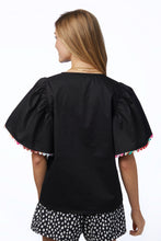 Load image into Gallery viewer, Flutter Scallop Sleeve Black V-Neck Top
