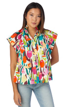 Load image into Gallery viewer, Ruffle Neck Cotton Bright Tulips Shirt
