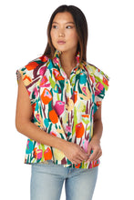 Load image into Gallery viewer, Ruffle Neck Cotton Bright Tulips Shirt
