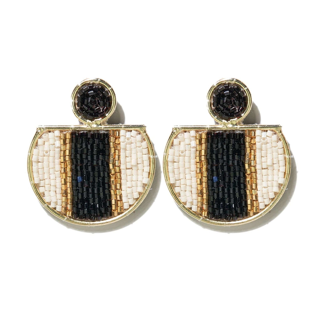 Framed Beaded Color Block Earrings - Ivory, Black, Gold