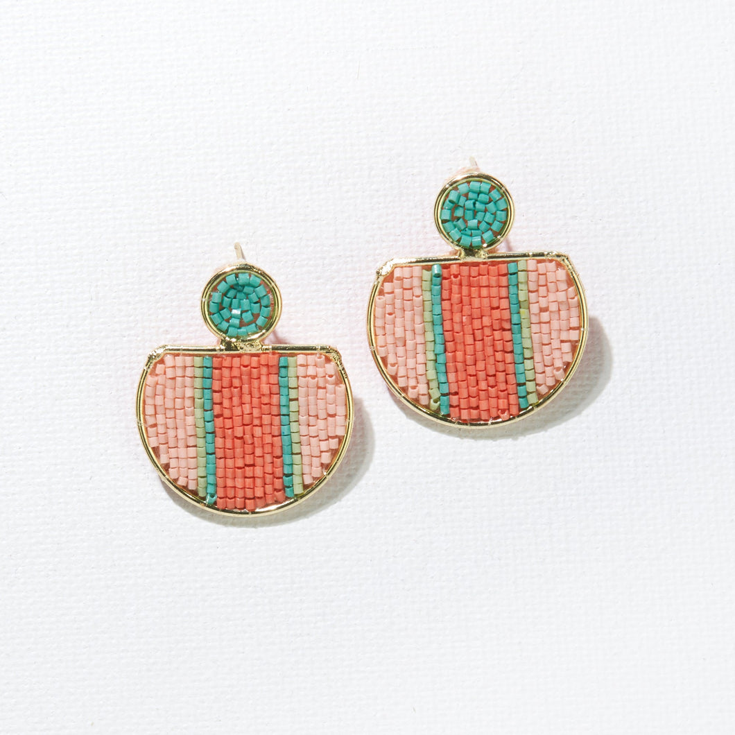 Framed Beaded Color Block Earrings - Coral & Turquoise