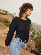 Load image into Gallery viewer, Black Crew Neck 3/4 Balloon Sleeve Tee
