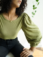 Load image into Gallery viewer, Olive Crew Neck 3/4 Balloon Sleeve Tee
