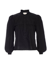 Load image into Gallery viewer, Black Cropped Ruffle Collar Button Down
