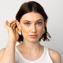 Load image into Gallery viewer, Light Blue and Brass Half Moon Post Earrings
