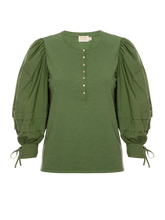 Load image into Gallery viewer, Dixie Poplin Sleeve Henley - Green
