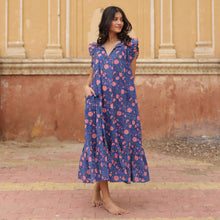 Load image into Gallery viewer, Block Printed Frill Sleeve Midi Dress
