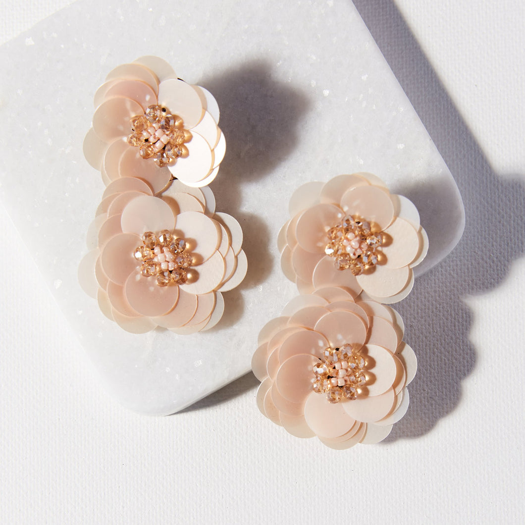 Blush Double Flower Sequin Earrings