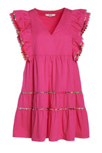 Load image into Gallery viewer, Pink Contrast Scallop Trim Tiered Dress
