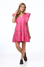 Load image into Gallery viewer, Pink Contrast Scallop Trim Tiered Dress
