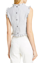 Load image into Gallery viewer, TAILORED BY REBECCA TAYLOR Ruffle Detail Sleeveless Linen Blend Blouse - 10

