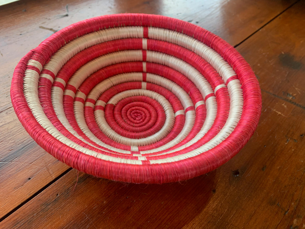 Small Handwoven Market Basket - Red & Ivory