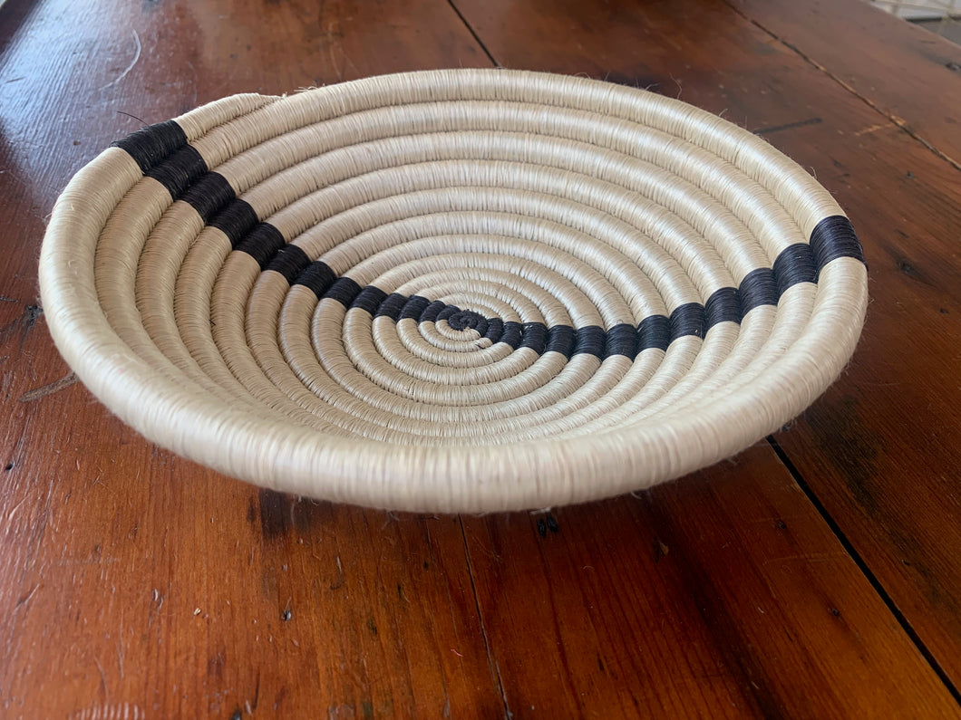 Small Handwoven Market Basket - Black Stripe