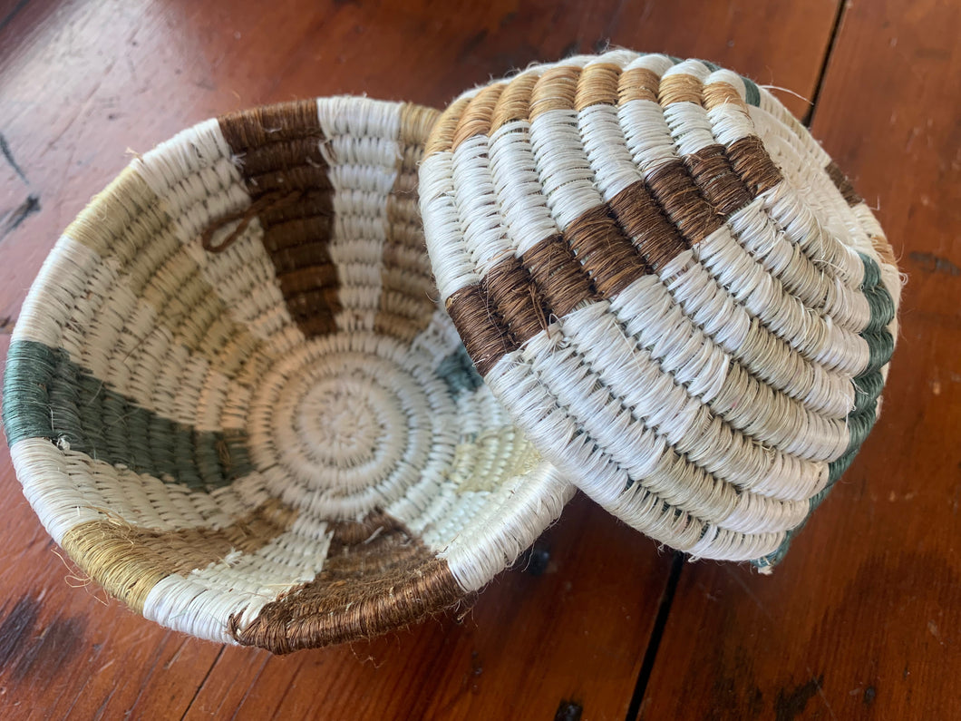 Extra Small Handwoven Basket - Brown & Aqua
