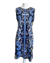 Load image into Gallery viewer, J. McLaughlin Navy + Gold Pattern Sleeveless Dress- XL
