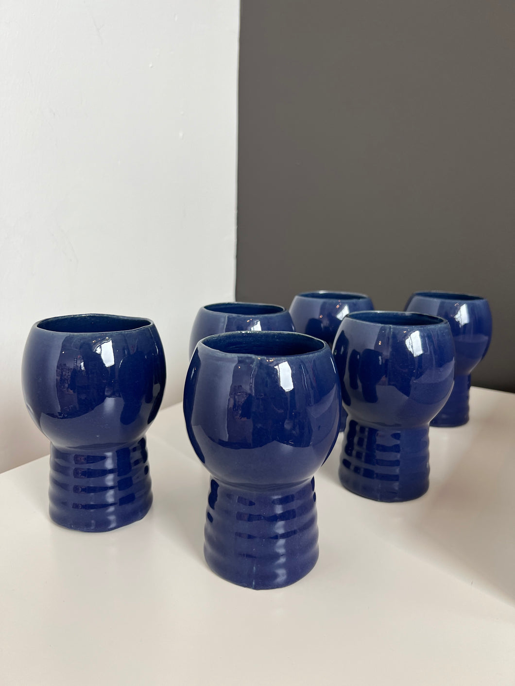 Cobalt Blue Handmade Ceramic Goblets - Set of 6