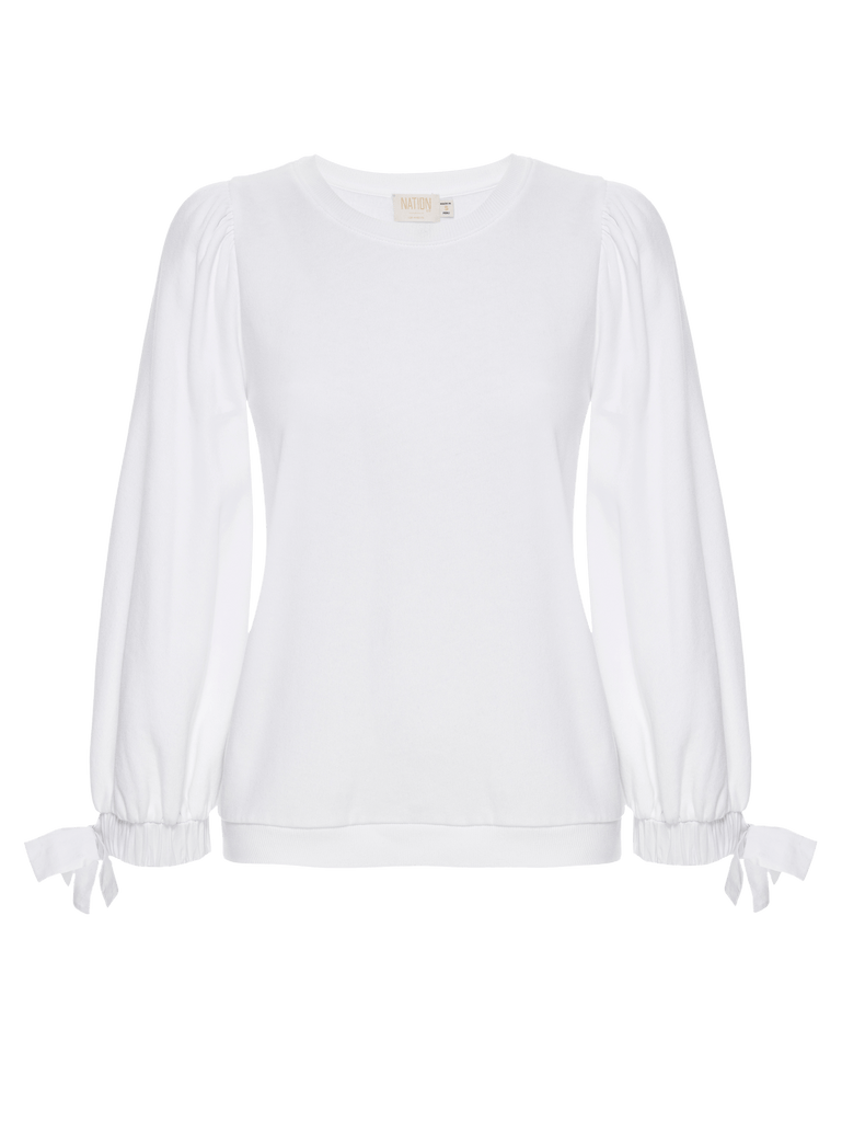 White Isabella Sweatshirt w/ Poplin Bow Sleeves