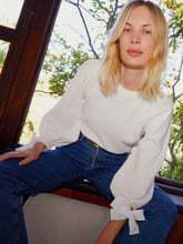 Load image into Gallery viewer, White Isabella Sweatshirt w/ Poplin Bow Sleeves
