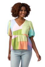 Load image into Gallery viewer, Puff Sleeve Pastel Color Block Top
