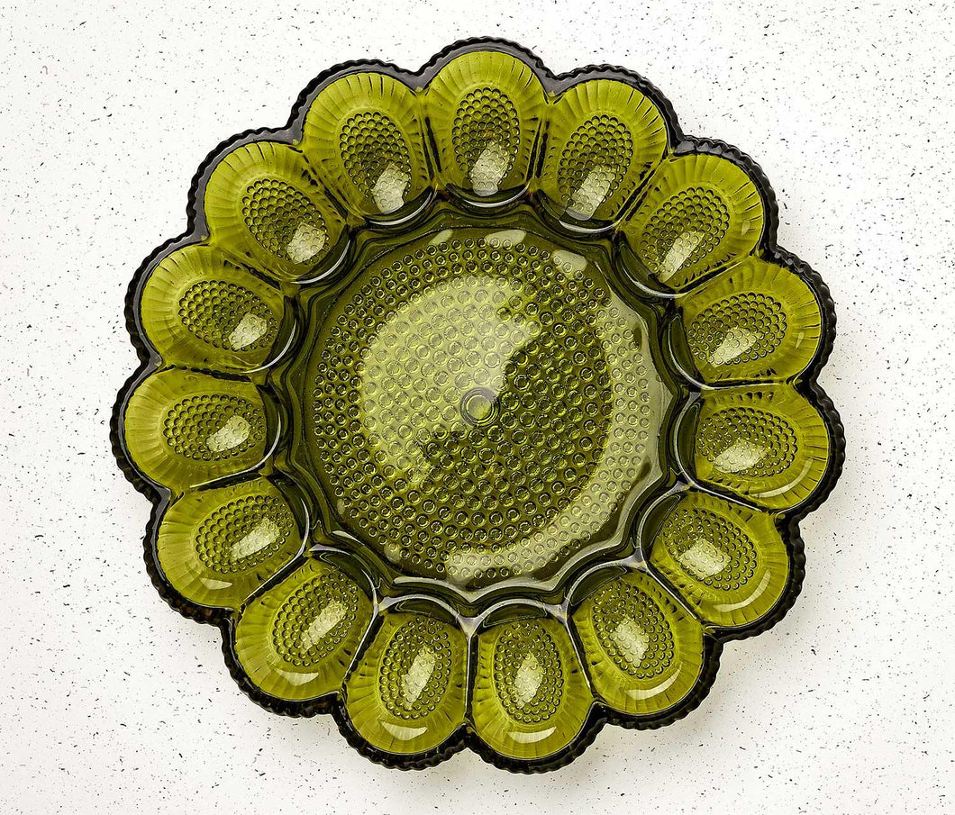 Vintage Indiana Glass Green Hobnail Egg Plate