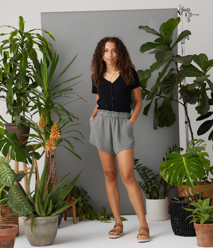 Black and Ivory Checkered Shorts