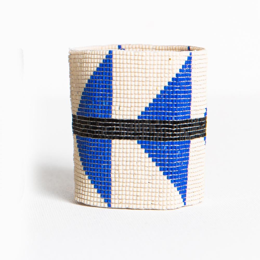 Lapis, Ivory, Black Geometric Wide Beaded Bracelet