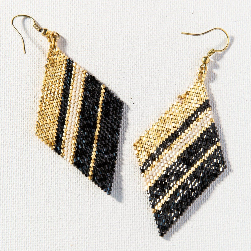 Gold, Black and Ivory Diamond Luxe Stripe Earrings