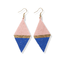 Load image into Gallery viewer, Diamond Shape Stripe Bead Earrings - Blue &amp; Blush
