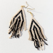 Load image into Gallery viewer, Black and Ivory Striped Beaded Fringe Earrings
