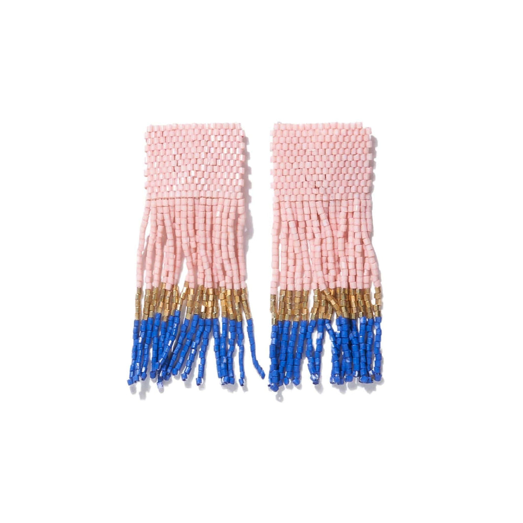 Fringe Stripe Bead Earrings - Blue & Blush