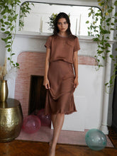 Load image into Gallery viewer, Camel Sateen Bias Cut Skirt
