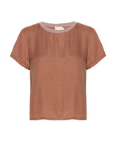 Load image into Gallery viewer, Camel Sateen Boxy Crew Neck Tee
