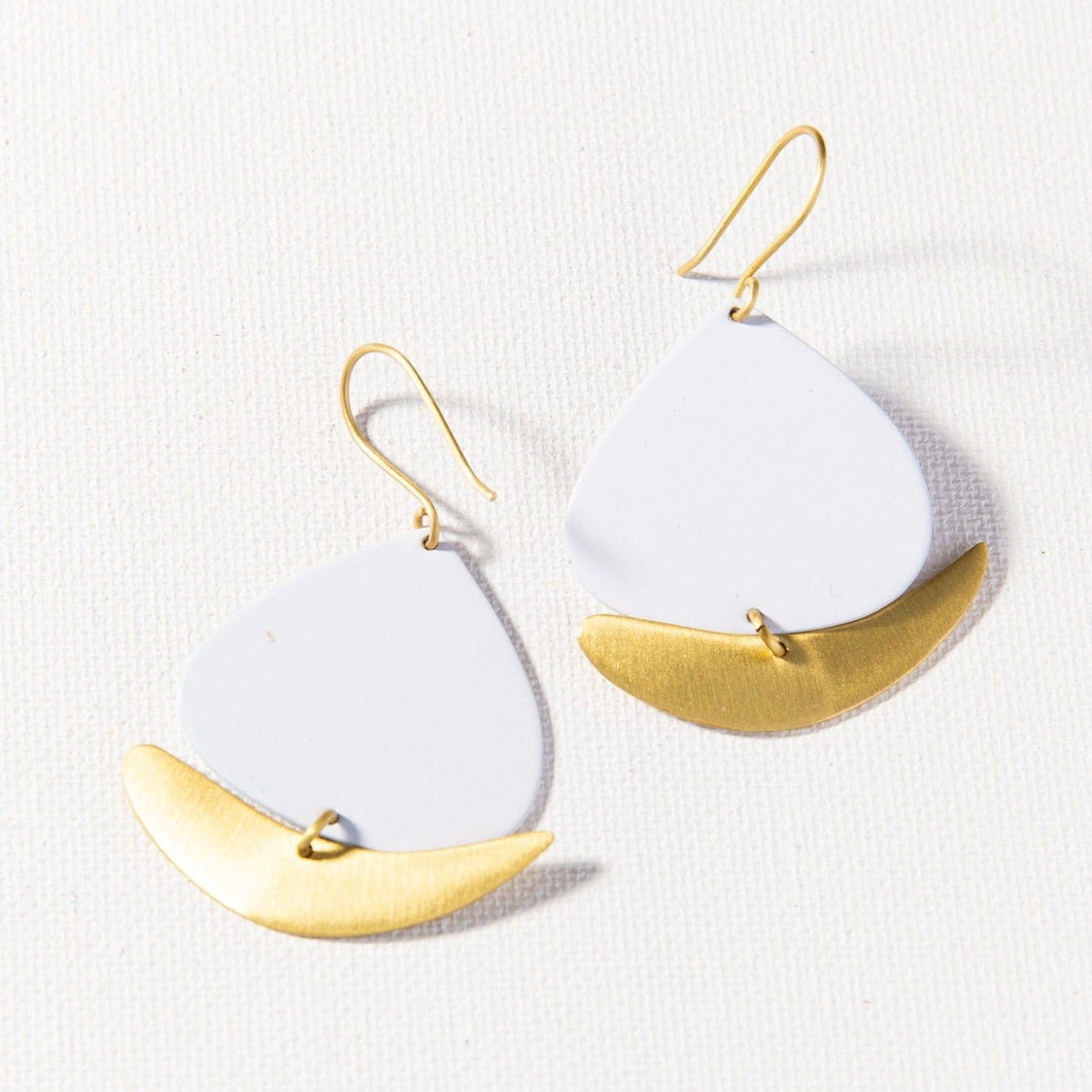 White and Brass Painted Metal Earrings