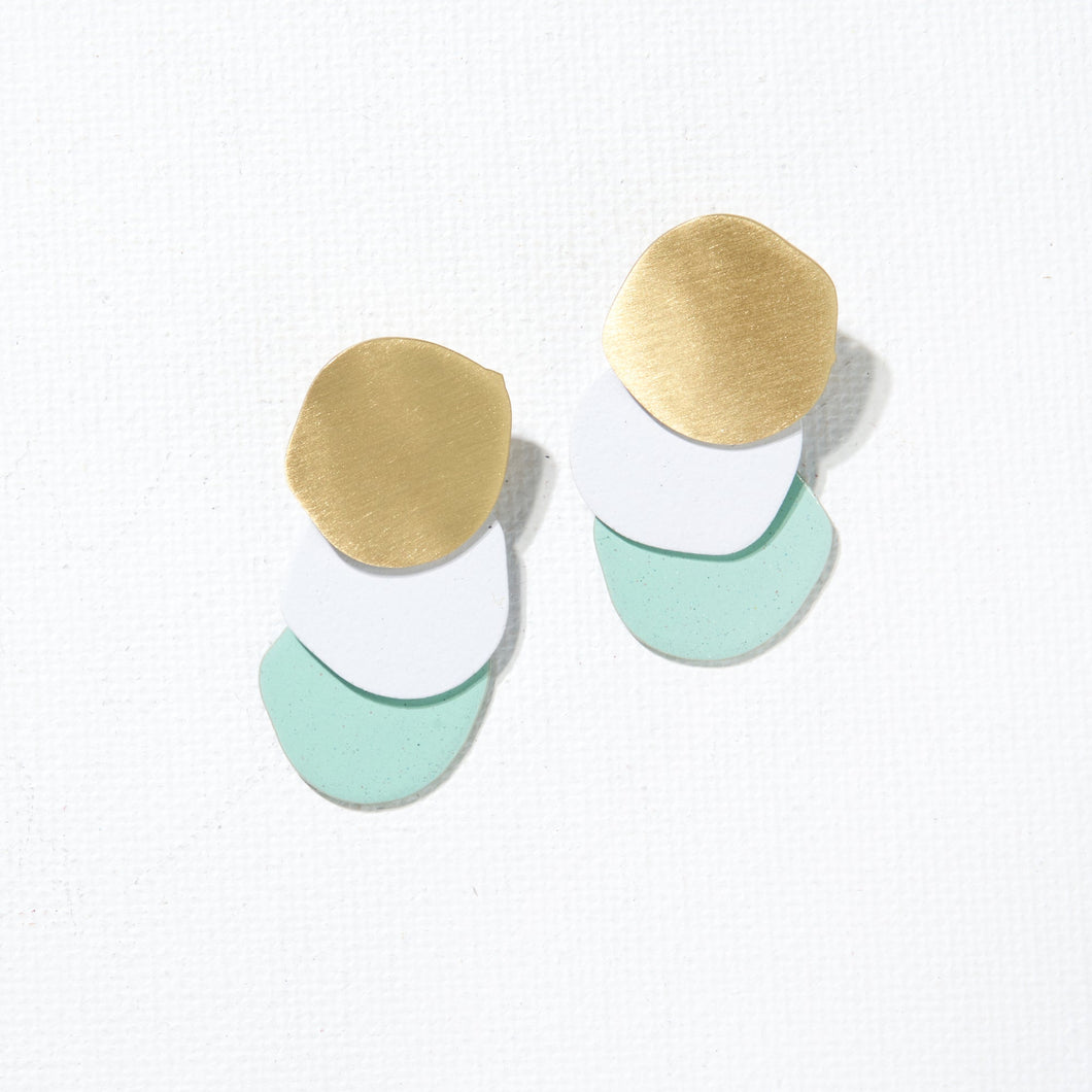 Matte Brass Ivory & Mint Discs Earrings