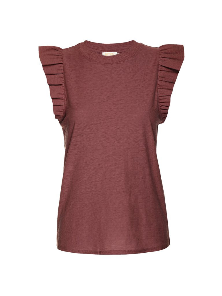 Ruffle Sleeve Knit Tank - Rust