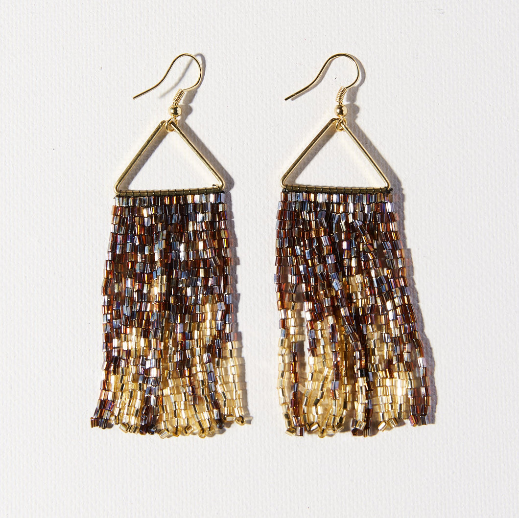 Brown and Gold Iridescent Fringe Earrings