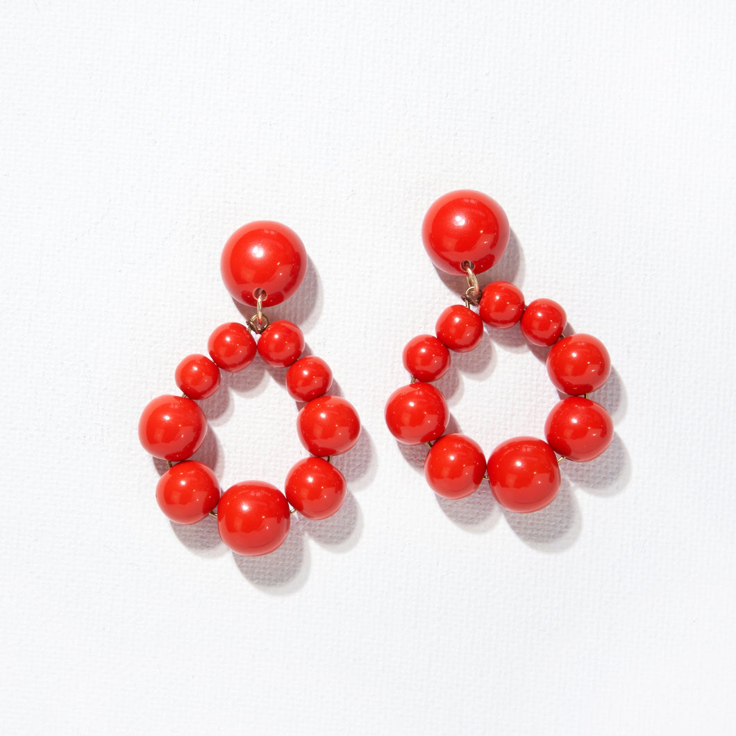 Resin Beaded Loop Earrings - Red