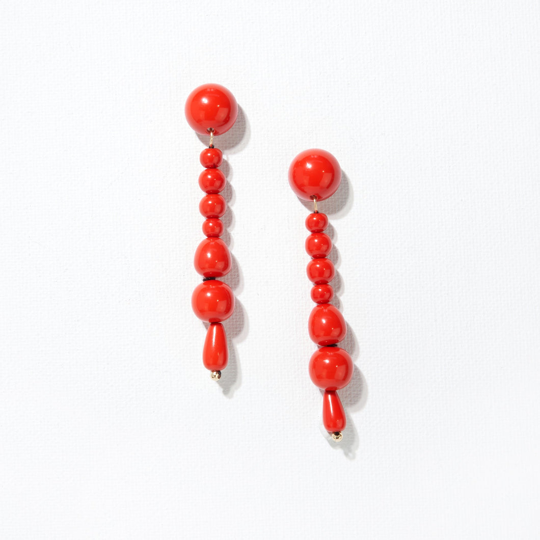 Resin Beaded Drop Earrings - Red