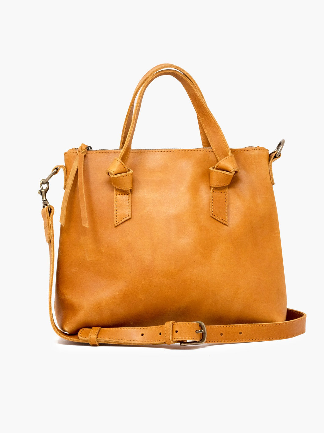 Cognac Knotted Handles Leather Cross Body Bag