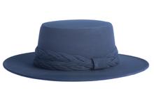 Load image into Gallery viewer, Flat Top Navy Sueded Hat Braided Band
