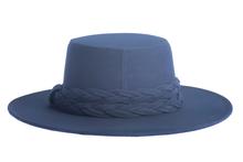 Load image into Gallery viewer, Flat Top Navy Sueded Hat Braided Band
