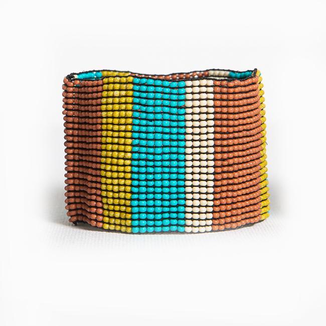Beaded Stripe Bracelet - Rust + Turquoise