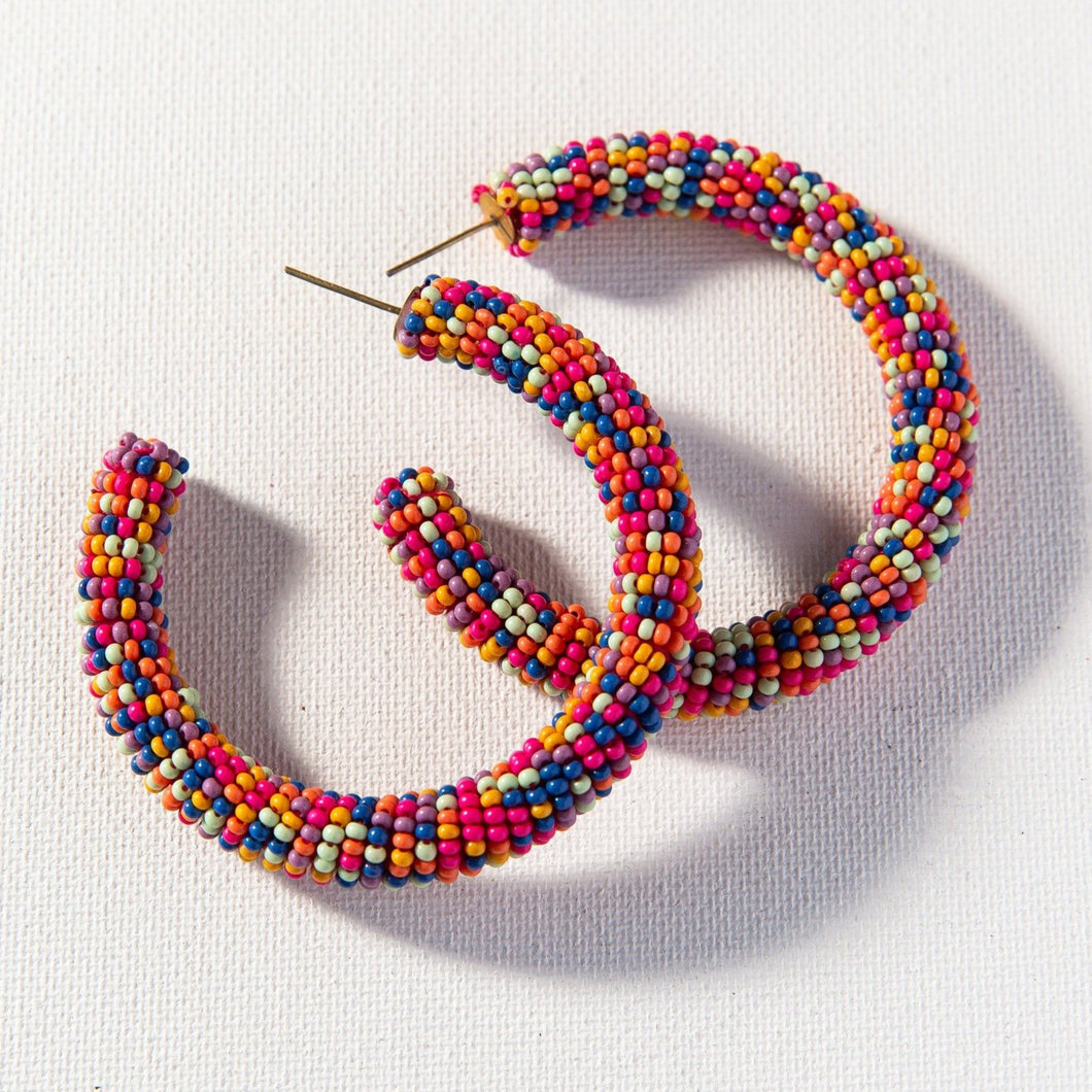 Confetti Multicolor Seed Bead Hoop Earrings