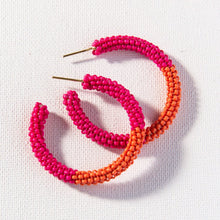 Load image into Gallery viewer, Pink and Orange Seed Bead Hoop Earrings
