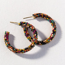 Load image into Gallery viewer, Muted Confetti Small Seed Bead Hoop Earrings
