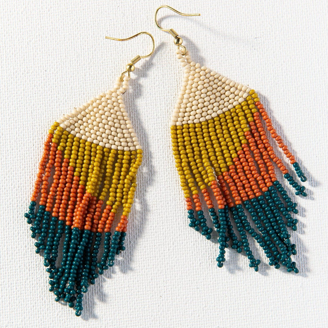 Peacock, Rust, Dijon, and Ivory Ombre Seed Bead Earring