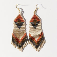 Load image into Gallery viewer, Ivory, Grey, Rust Fringe Seed Bead Earrings
