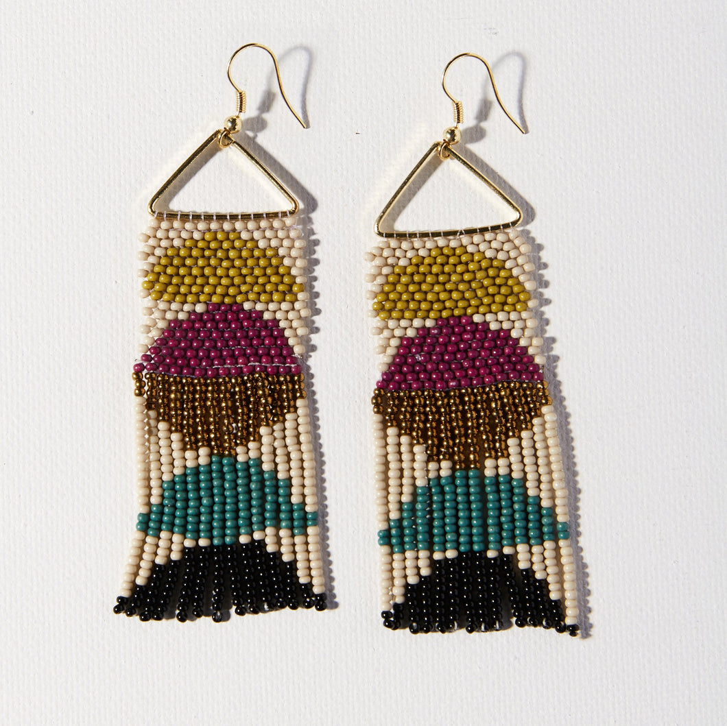 Neutral Circles On Triangle Seed Bead Earrings