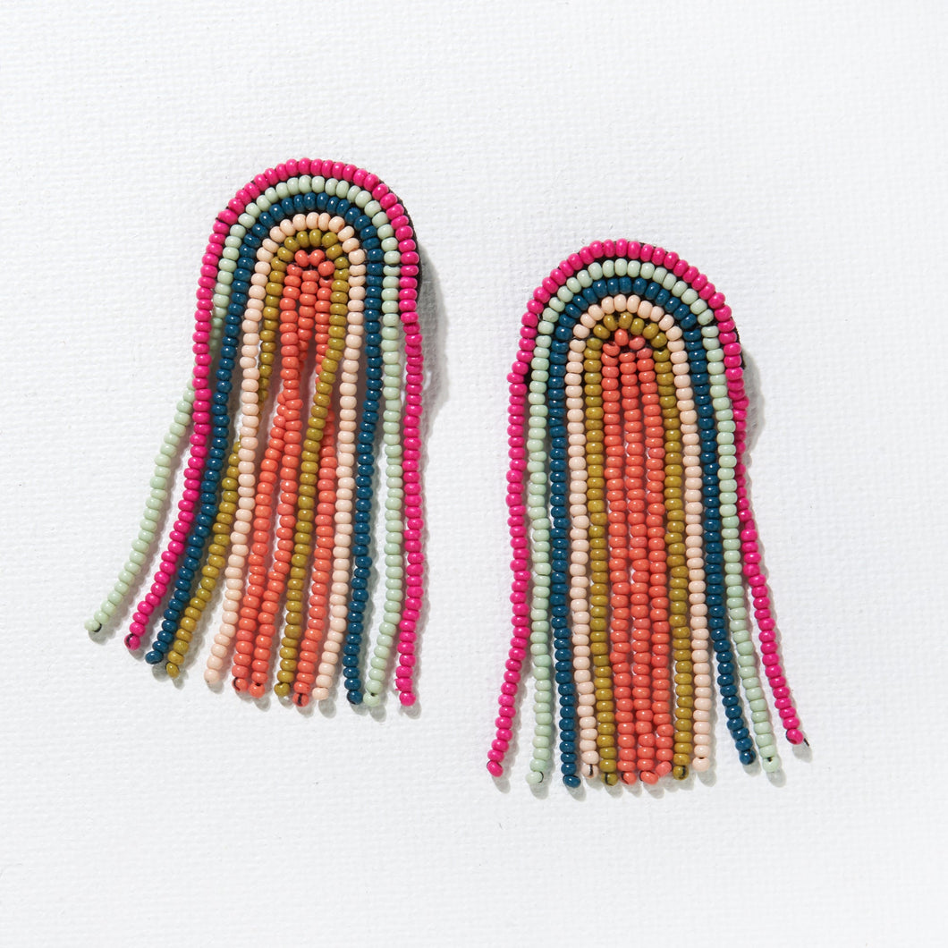 Seed Bead Rainbow Fringe Earrings
