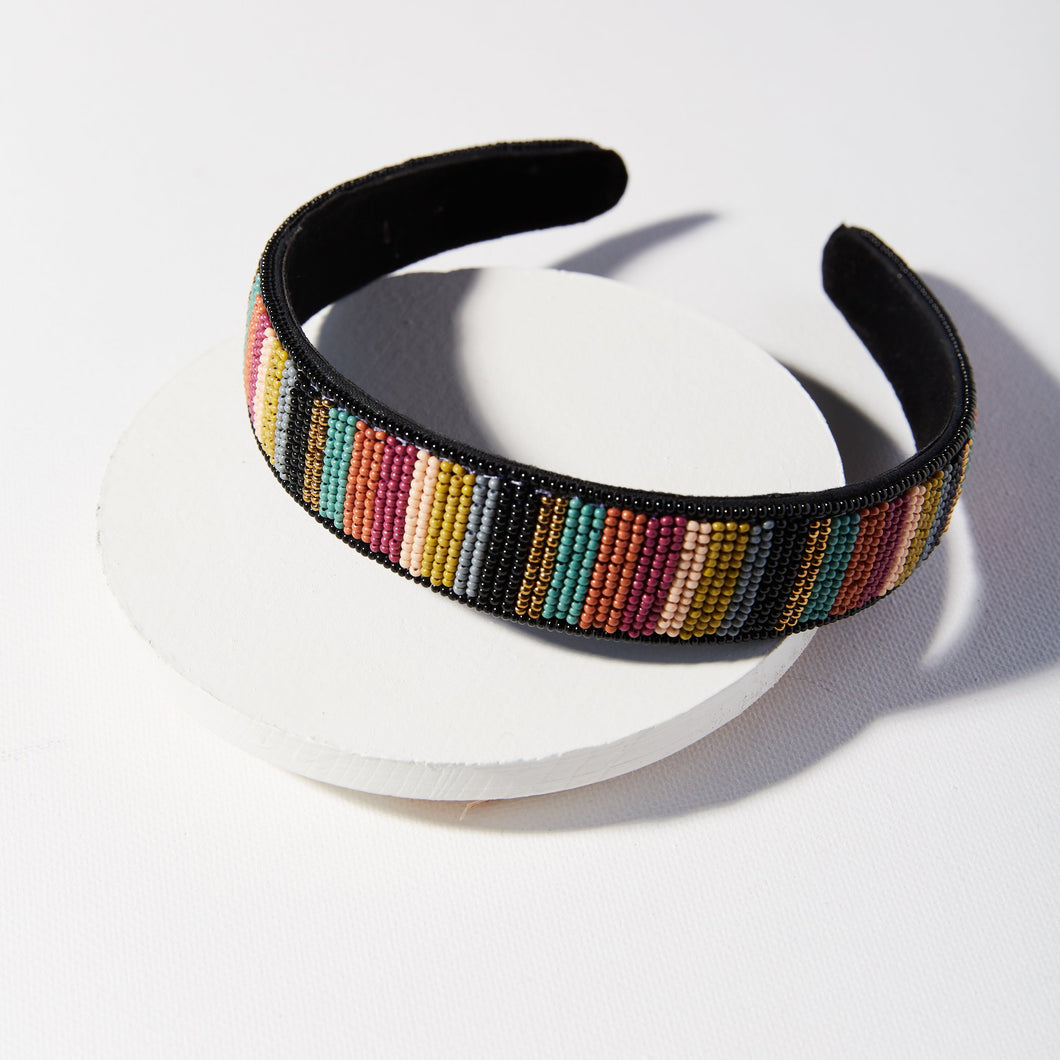 Neutrals Seed Bead with Black Striped Headband
